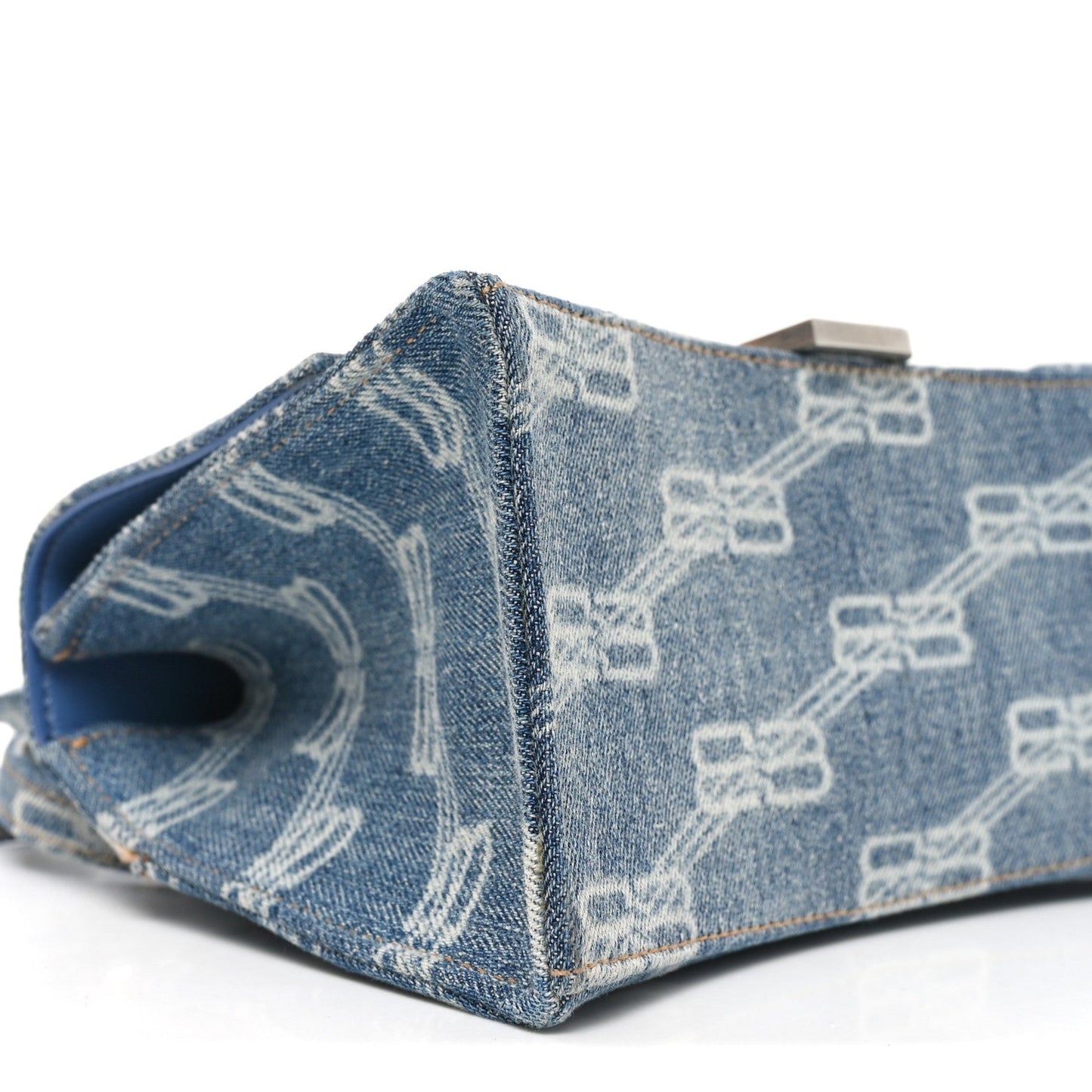 Denim BB Monogram Small Hourglass Top Handle Bag Blue