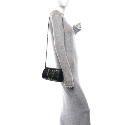 Caviar Quilted Barrel Clutch With Chain Black
