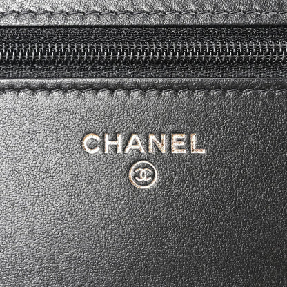 Calfskin Quilted Maxi Pearl Wallet On Chain WOC Black