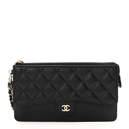 Caviar Quilted Classic Pouch With Handle Black