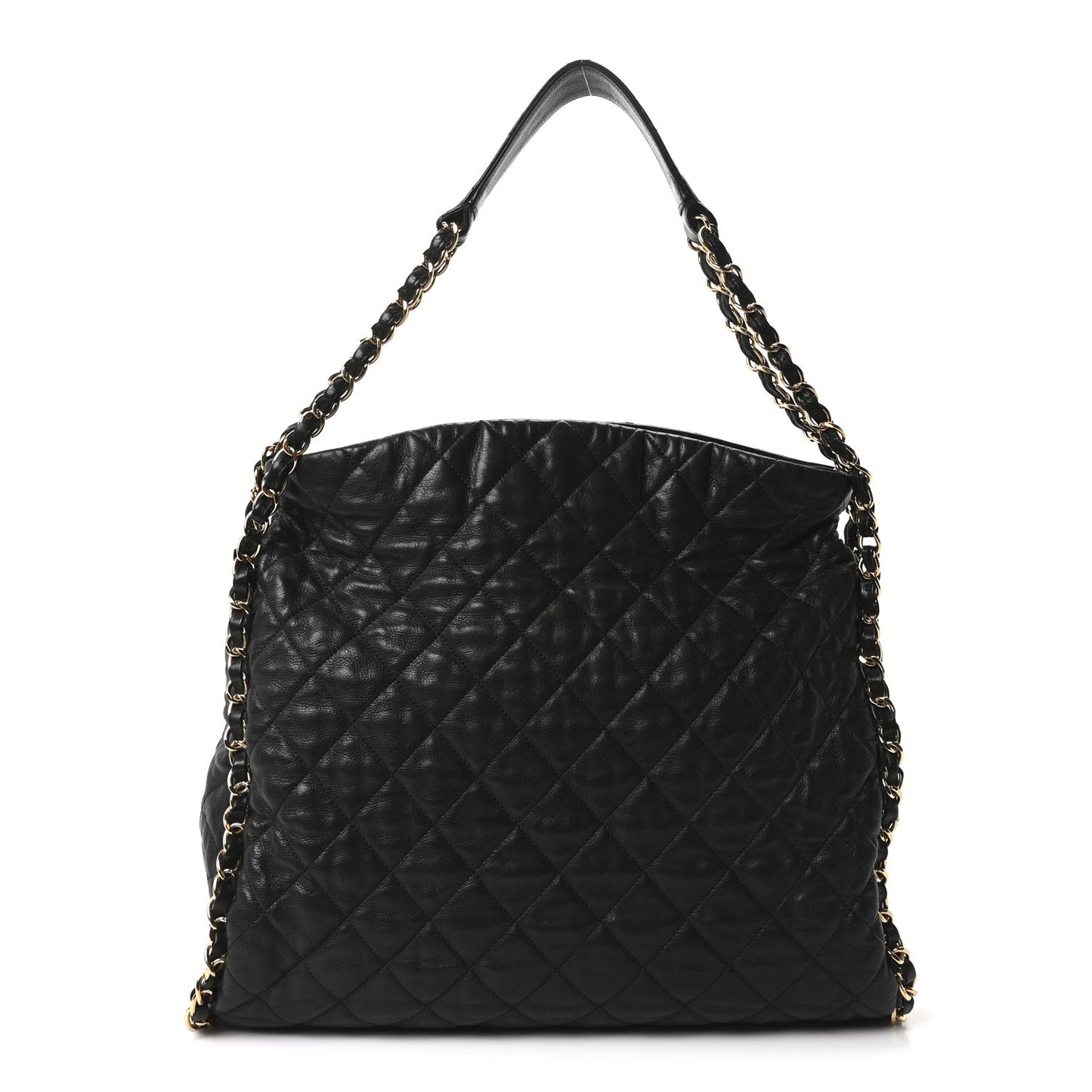 Calfskin Quilted Large Chain Me Hobo Black