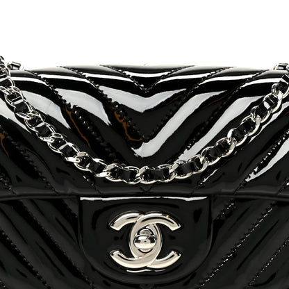 Patent Calfskin Chevron Quilted Extra Mini Flap Black