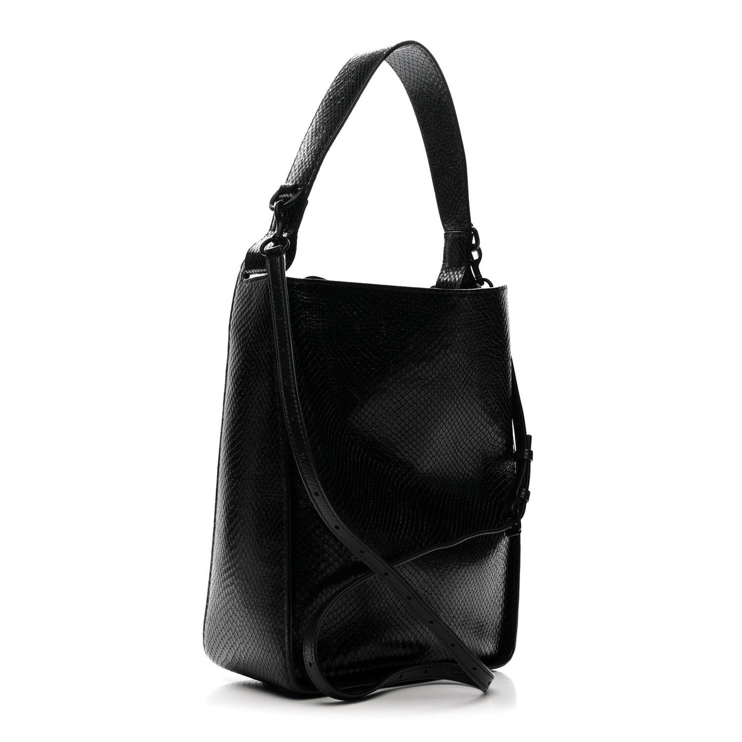 Extra Supple Calfskin Snakeskin Embossed Calfskin Small Tool 2.0 North-South Tote Black