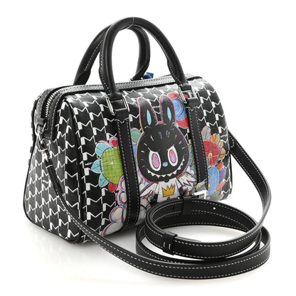 X KASING LUNG Calfskin Canvas M Labubu Boston Bag Black Multicolor