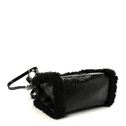 X UGG Crinkle Patent Shearling Small Shopping Bag Black