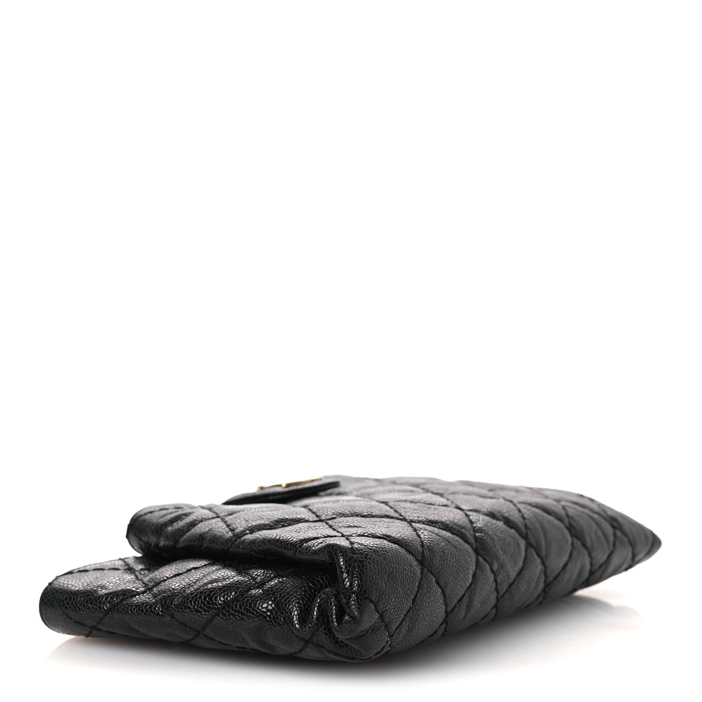 Crumpled Grained Calfskin Quilted Coco Pleats Clutch Black