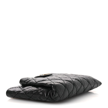 Crumpled Grained Calfskin Quilted Coco Pleats Clutch Black