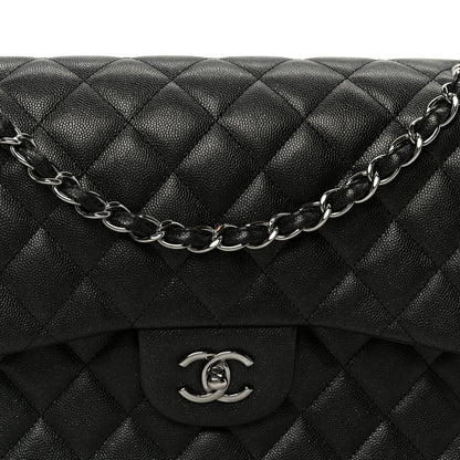 Iridescent Caviar Quilted Jumbo Double Flap Black