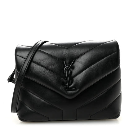 Calfskin Y Quilted Monogram Monochrome Toy Loulou Crossbody Bag Black