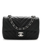 Caviar Chevron Quilted Mini Rectangular Flap Black