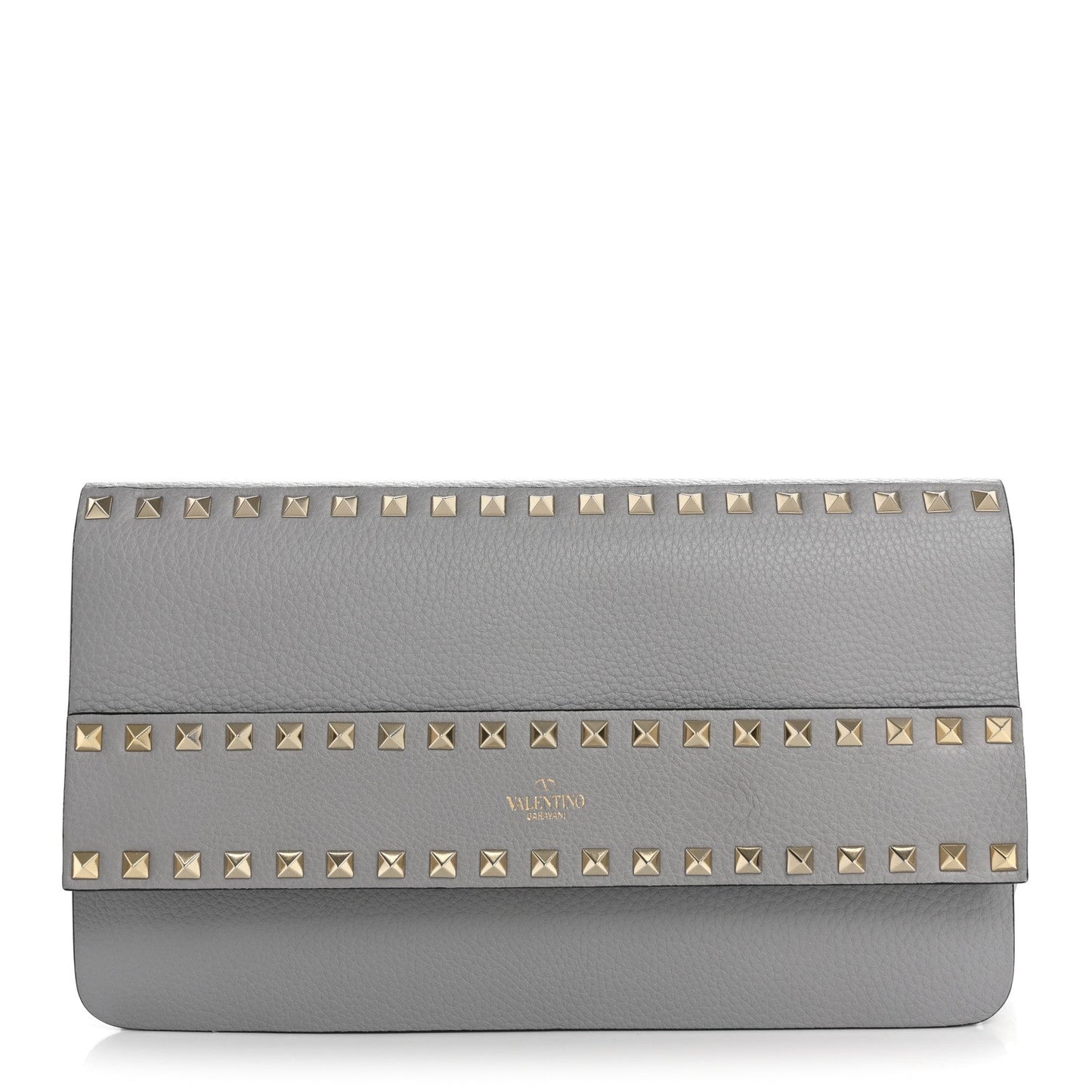 Pebble Calfskin Rockstud Side Slip Wristlet Clutch Pastel Grey