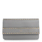 Pebble Calfskin Rockstud Side Slip Wristlet Clutch Pastel Grey