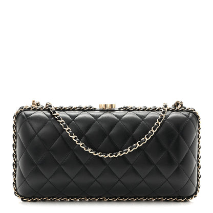 Lambskin Quilted Chain Around Clutch Black
