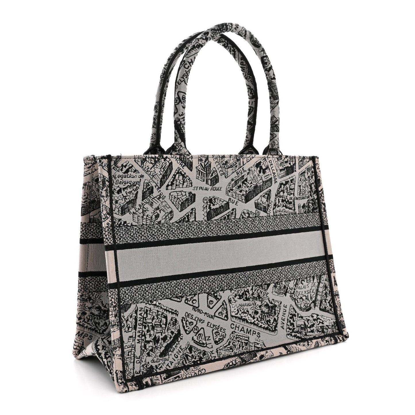 Canvas Embroidered Medium Plan De Paris Book Tote Grey Black