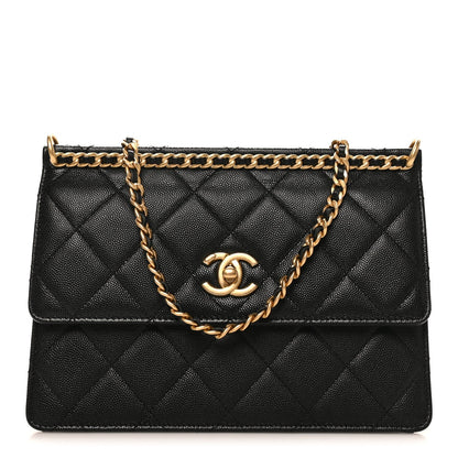 Caviar Quilted Chain Frame Flap Black