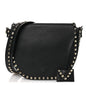 Grained Calfskin Rockstud Saddle Bag Black
