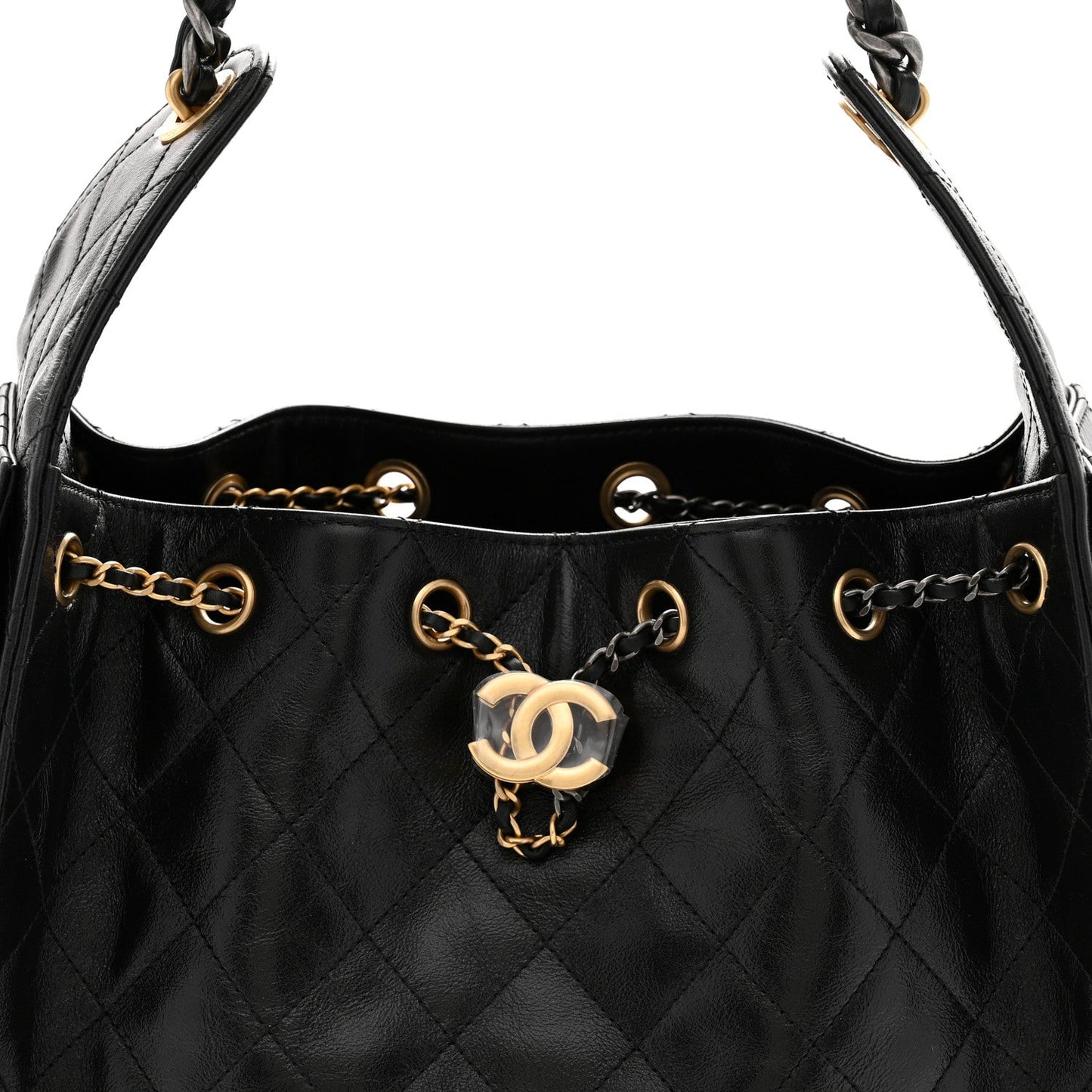 Shiny Crumpled Calfskin Quilted Small Chanel 25 Handbag Black