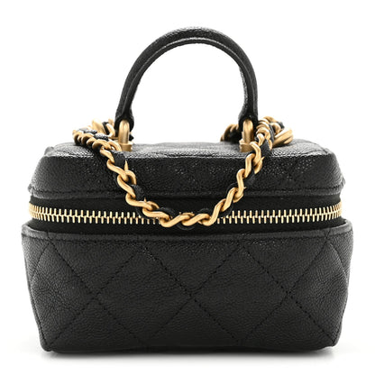 Caviar Quilted Mini Top Handle Vanity With Chain Black