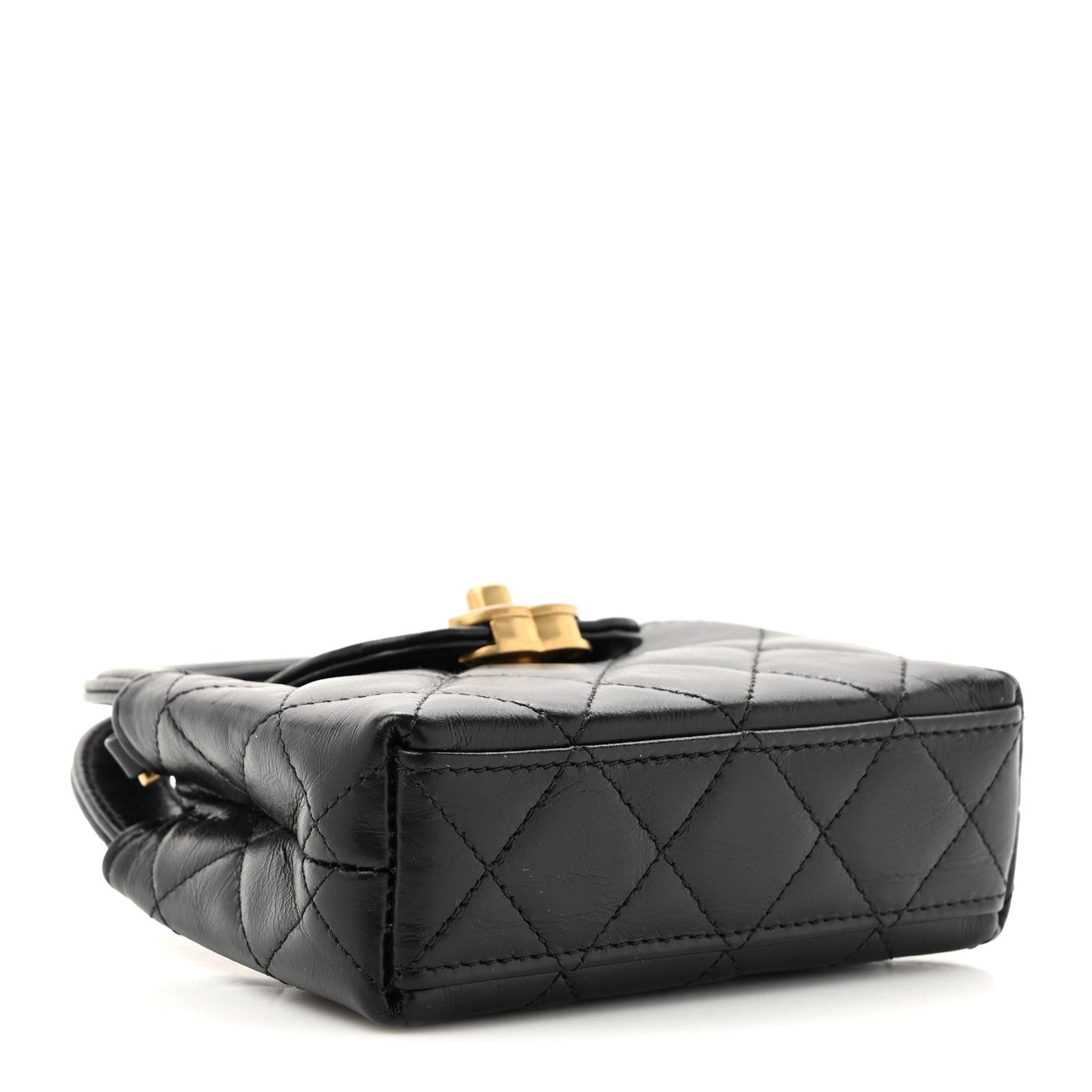Shiny Aged Calfskin Quilted Mini Nano Kelly Shopper Black