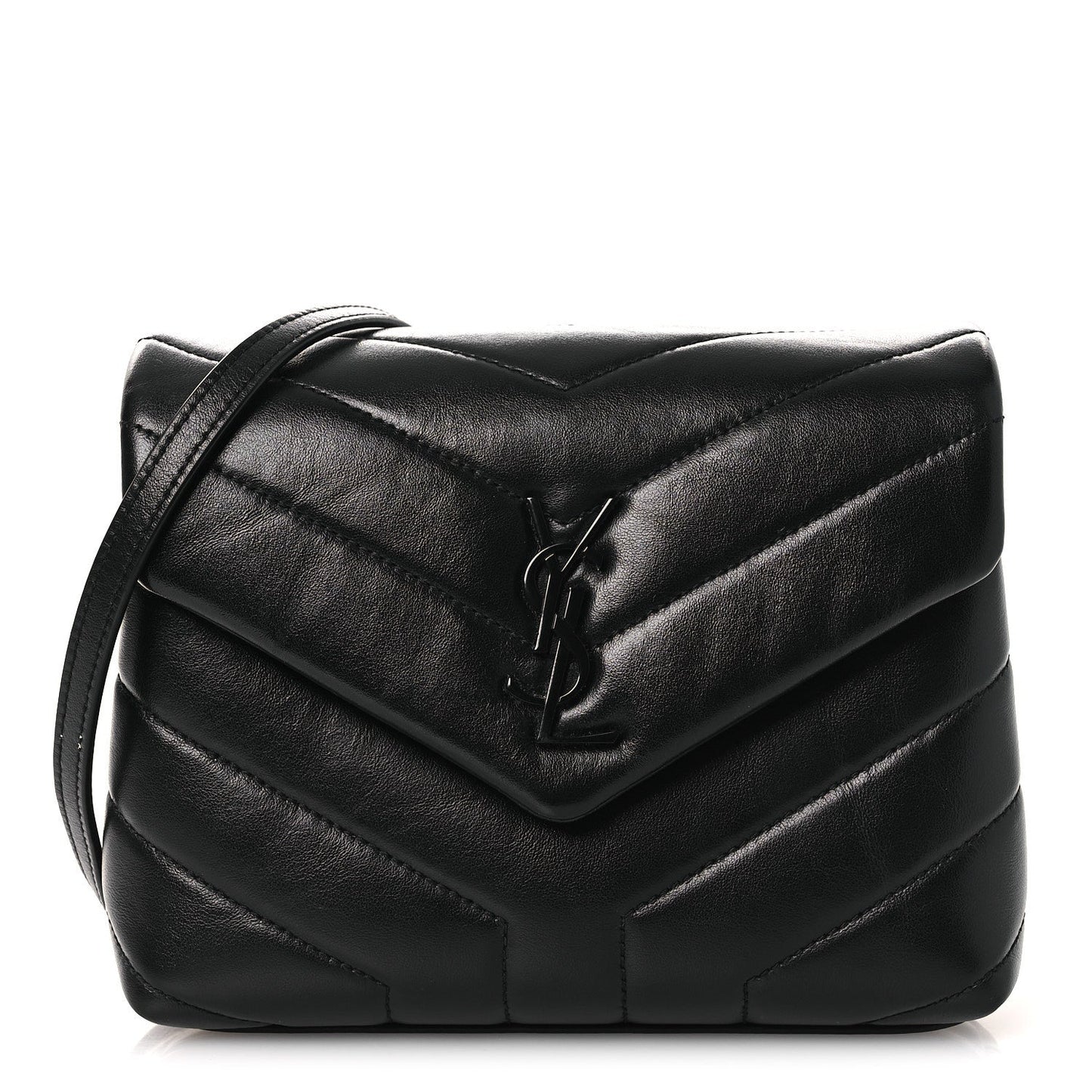 Calfskin Y Quilted Monogram Monochrome Toy Loulou Crossbody Bag Black