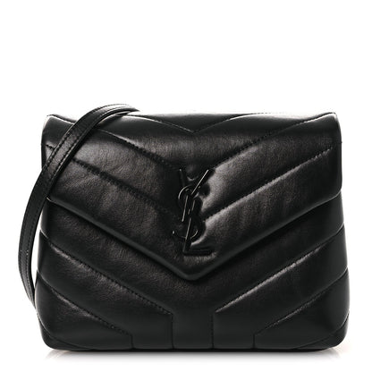 Calfskin Y Quilted Monogram Monochrome Toy Loulou Crossbody Bag Black