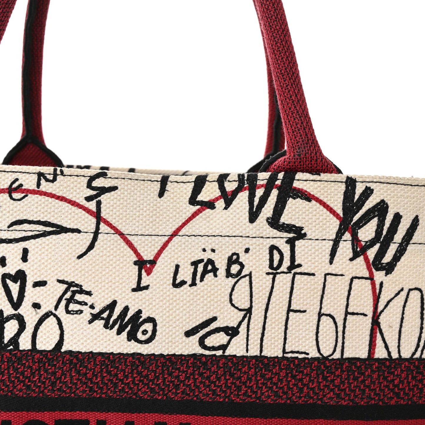 Canvas Embroidered Medium Dioramour Graffiti Book Tote Latte Multicolor