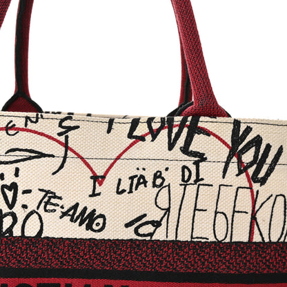 Canvas Embroidered Medium Dioramour Graffiti Book Tote Latte Multicolor