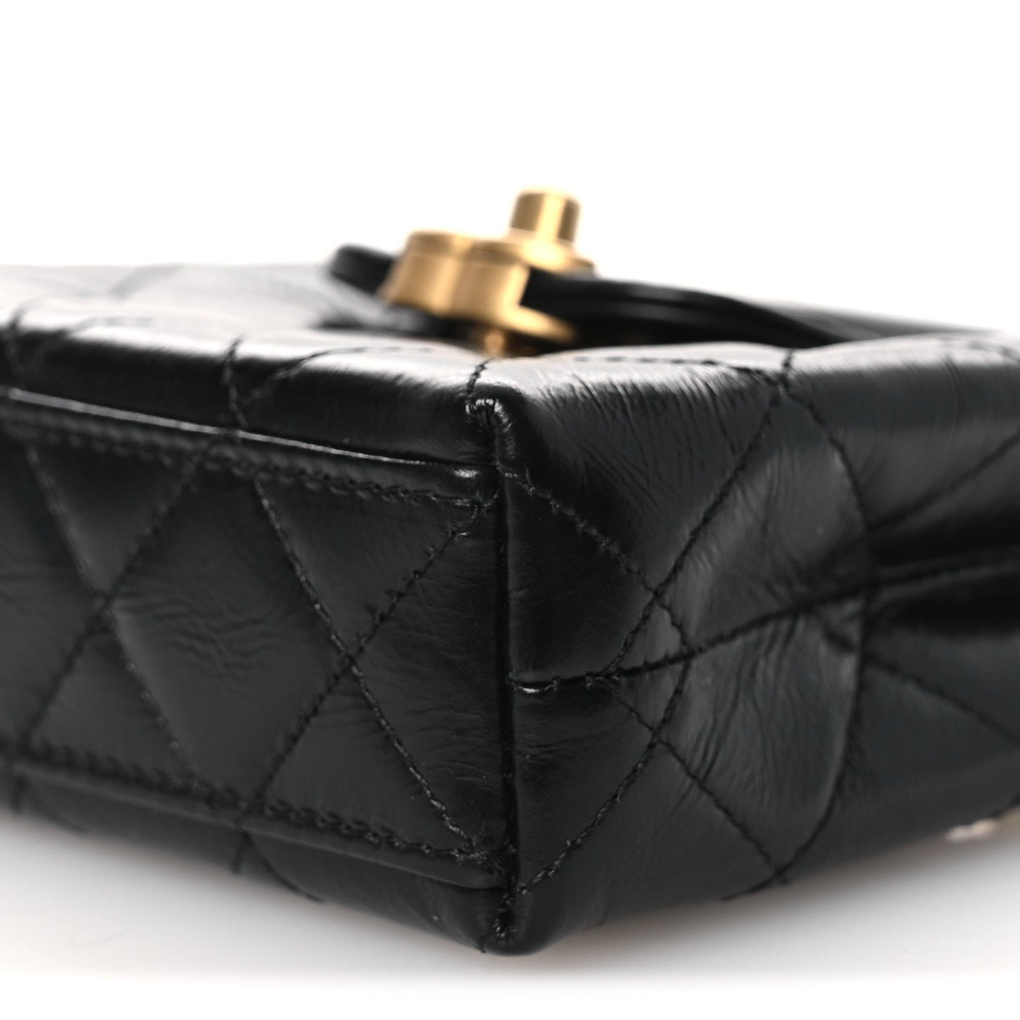 Shiny Aged Calfskin Quilted Mini Nano Kelly Shopper Black