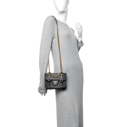 Denim Quilted Mini Flap Grey
