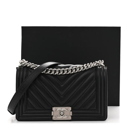 Lambskin Chevron Quilted Medium Boy Flap Black
