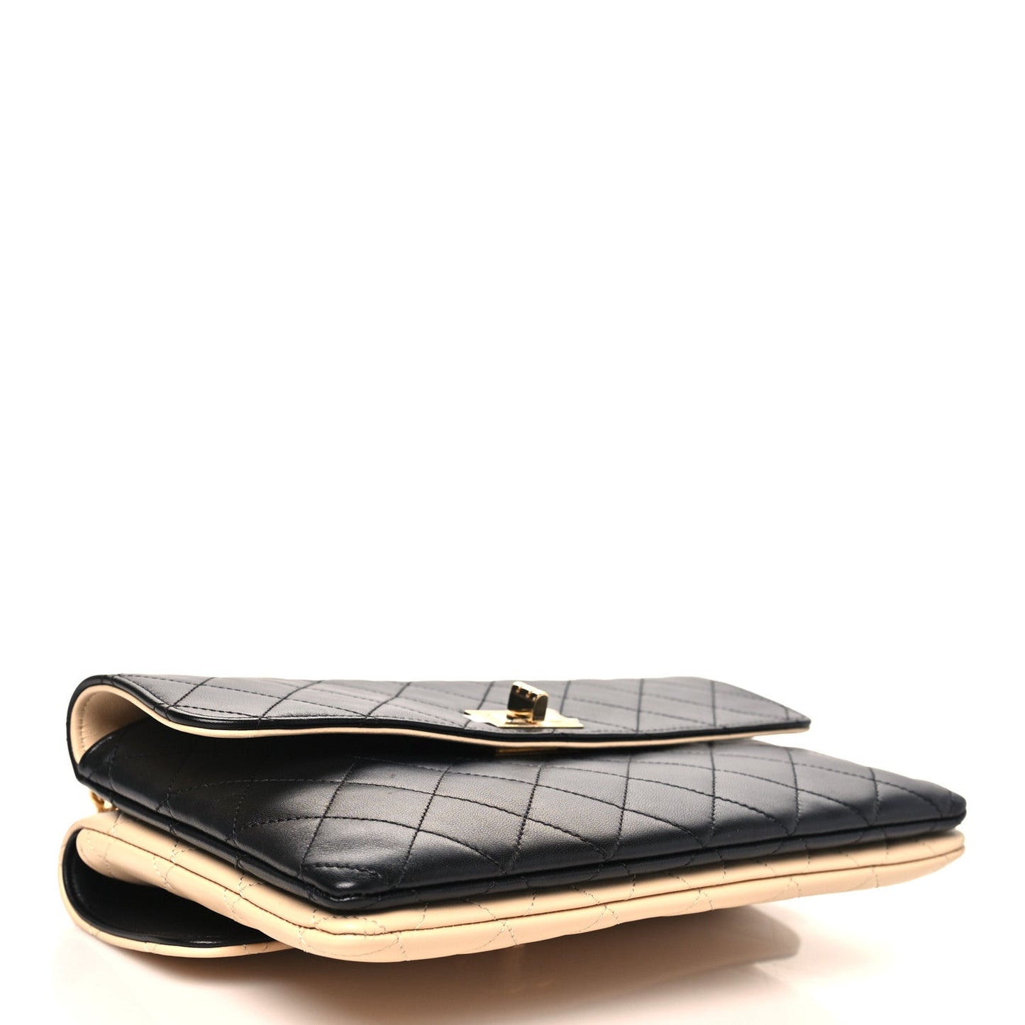 Lambskin Quilted Small Double Sided Flap Black Beige