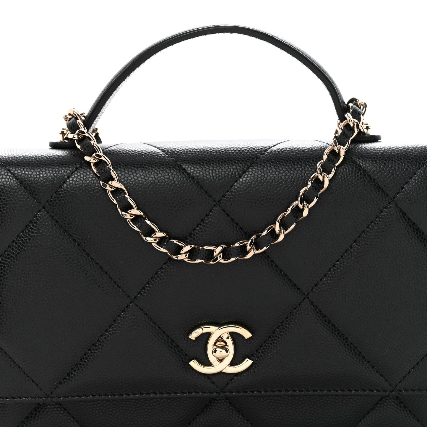 Shiny Caviar Quilted Turnlock Top Handle Wallet On Chain WOC Black