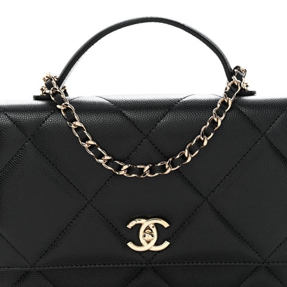 Shiny Caviar Quilted Turnlock Top Handle Wallet On Chain WOC Black