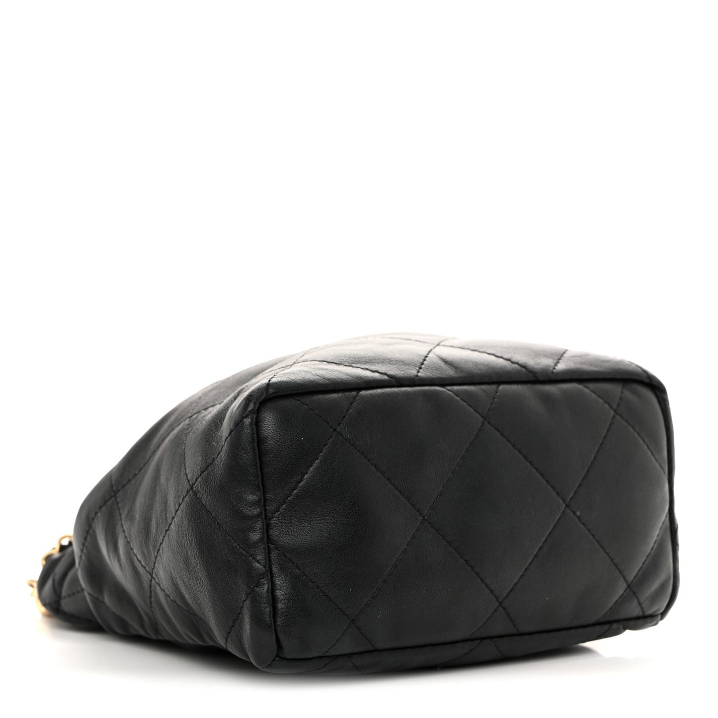 Lambskin Resin Quilted Small Bucket Bag Black