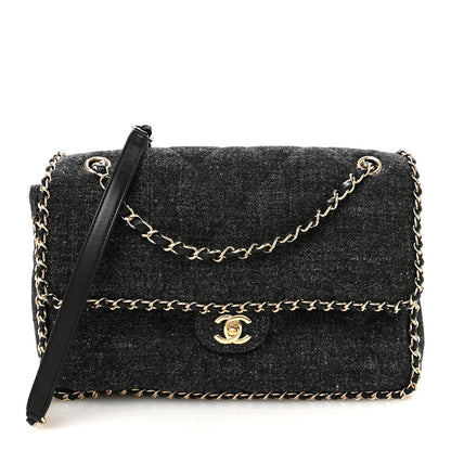 Wool Tweed Quilted Coco Neige Chain Around Flap Black