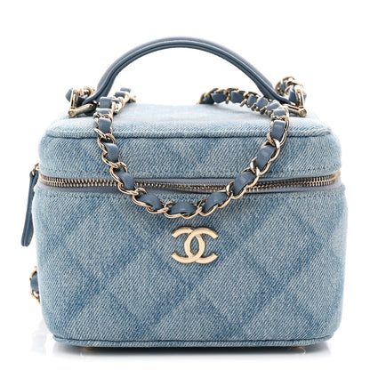 Denim Quilted Small CC Vanity Case Blue
