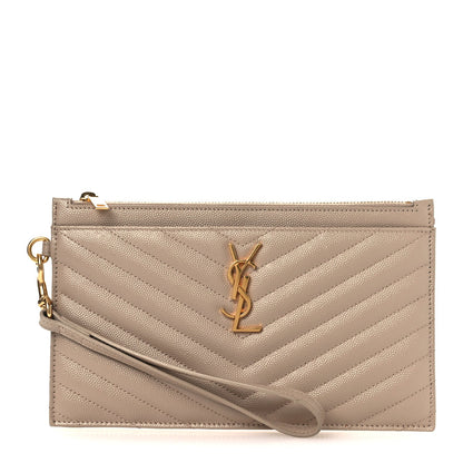 Grain De Poudre Chevron Monogram Large Bill Pouch Dark Beige