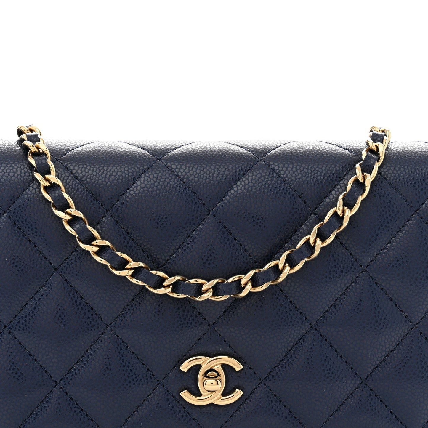 Caviar Quilted CC Turnlock Wallet On Chain WOC Navy Blue