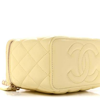 Lambskin Quilted Small Vanity Case With Chain Light Yellow