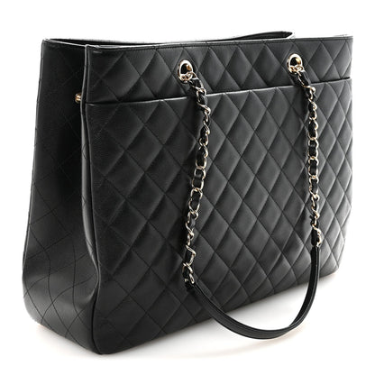 Caviar Quilted Large Shopping Tote Black