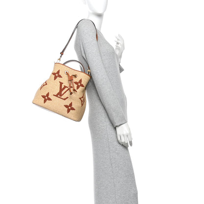 Raffia Calfskin Monogram Neonoe MM Tan