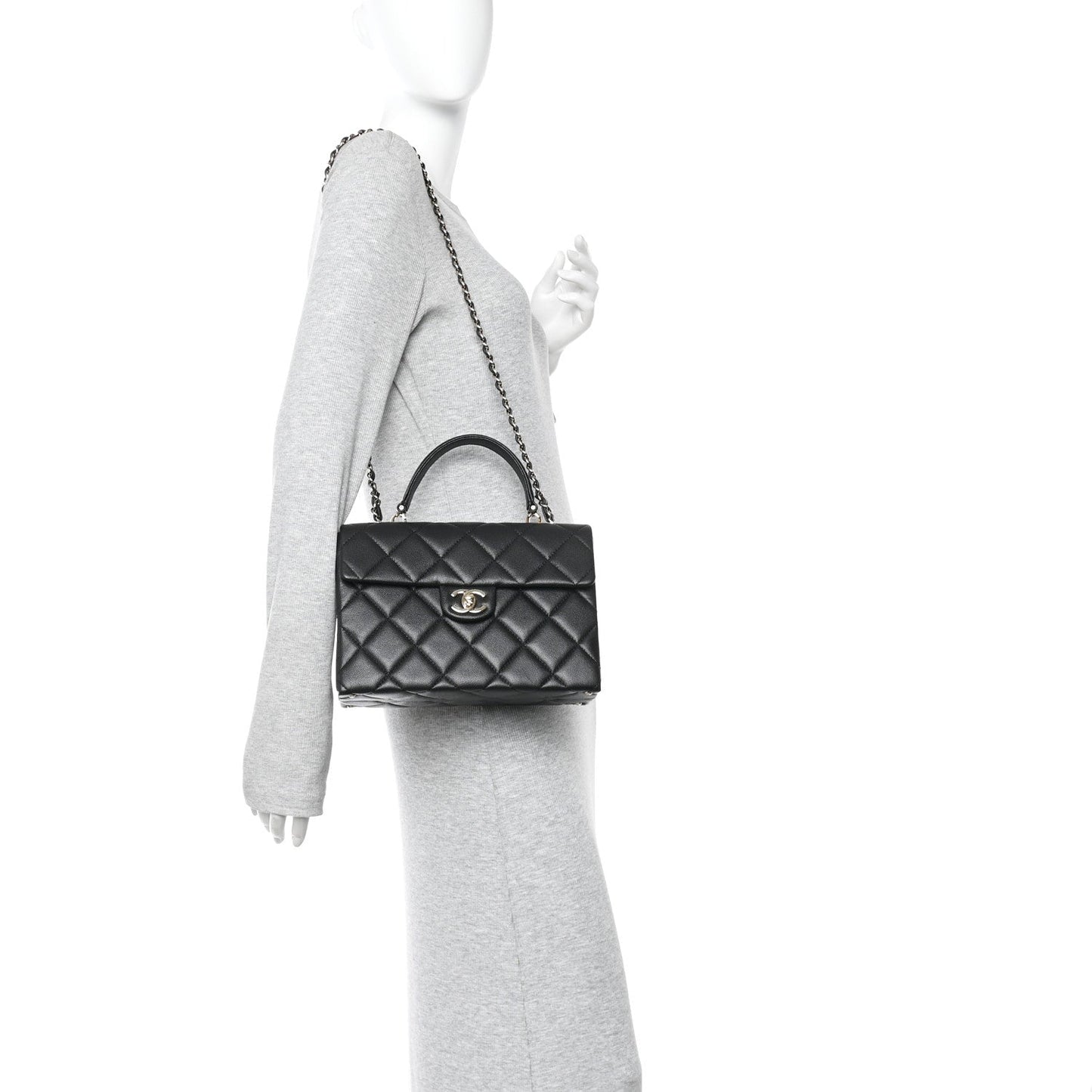 Caviar Quilted Medium Retro Twist Top Handle Flap Black