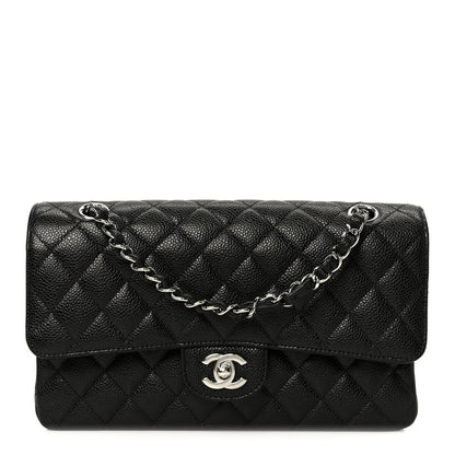 Caviar Quilted Medium Double Flap Black