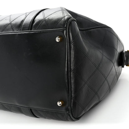 Calfskin Stitched Duffle Travel Bag Black
