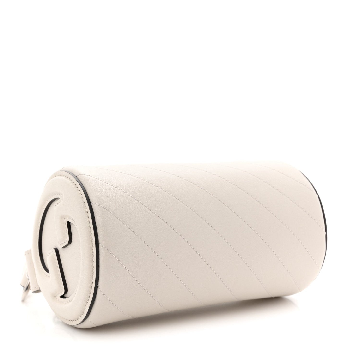 Sakai Be Green Calfskin Diagonal Stitched Mini Blondie Barrel Shoulder Bag Mystic White