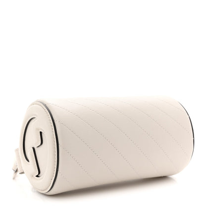 Sakai Be Green Calfskin Diagonal Stitched Mini Blondie Barrel Shoulder Bag Mystic White