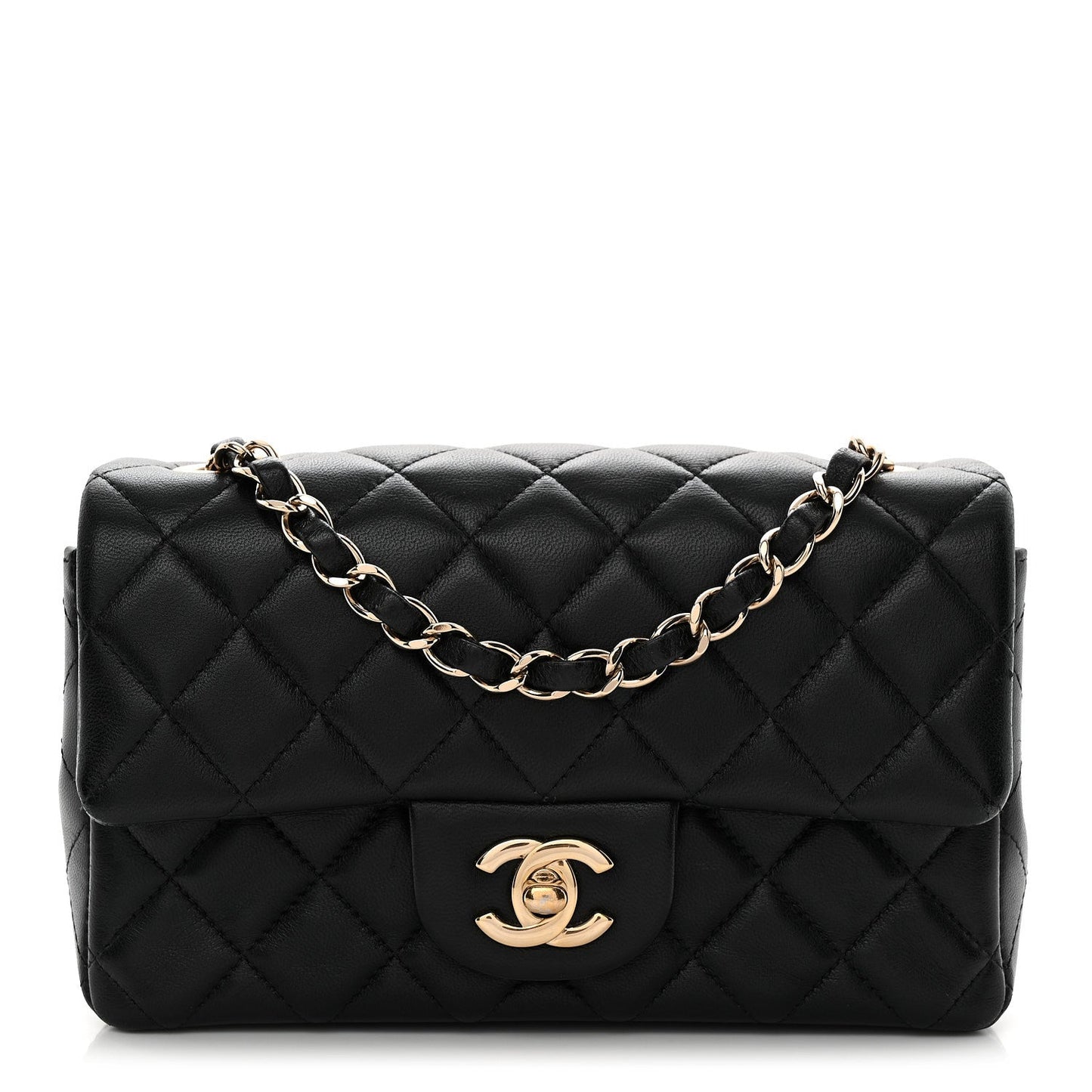 Lambskin Quilted Mini Rectangular Flap Black