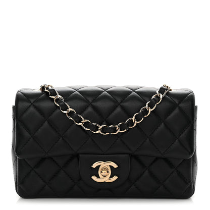 Lambskin Quilted Mini Rectangular Flap Black