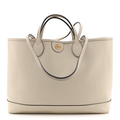 Textured Dollar Calfskin Medium Ophidia Shoulder Tote Bag  Mystic White