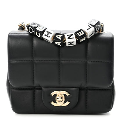 Lambskin Resin Crystal Square Quilted Mini Monacoco Flap Black